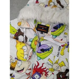 Members Only x Nickelodeon Rugrats Puffer Jacket M Fur Hood All Over Print White